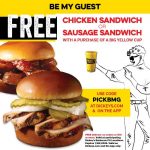 Dickeys BBQ – Free rooster or sausage sandwich with buy of drink $2.95 exp. 1/28/22