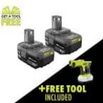 RYOBI ONE+ 18V Lithium-Ion 4.0 Ah Battery (2-Pack) + 18V Cordless Handheld Electrostatic Sprayer for $79