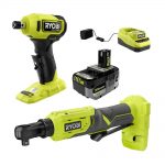 RYOBI ONE+ 18V Cordless 2-Device Combo Package with 3/8 in. Ratchet, 1/4 in. Proper Angle Die Grinder, (1) 4.0 Ah Battery and Charger PSBCK12K1N – $129