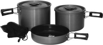Texsport Trailblazer Black Ice 5 computer Hard Anodized Tenting Cookware Out of doors Prepare dinner Set with Storage Bag $22 shipped w/ Amazon Prime