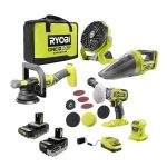 RYOBI ONE+ 18V Cordless 5-Tool Automotive Detailing Kit with (1) 2.0 Ah Battery, (1) 4.0 Ah Battery and Charger for $259