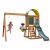 KidKraft Ainsley Wooden Outdoor Swing Set w/ Slide, Chalk Wall, Canopy & Rock Wall