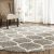 Safavieh Hudson Shag Collection  Grey and Ivory Moroccan Ogee Plush Round Area Rug (7′ Diameter)